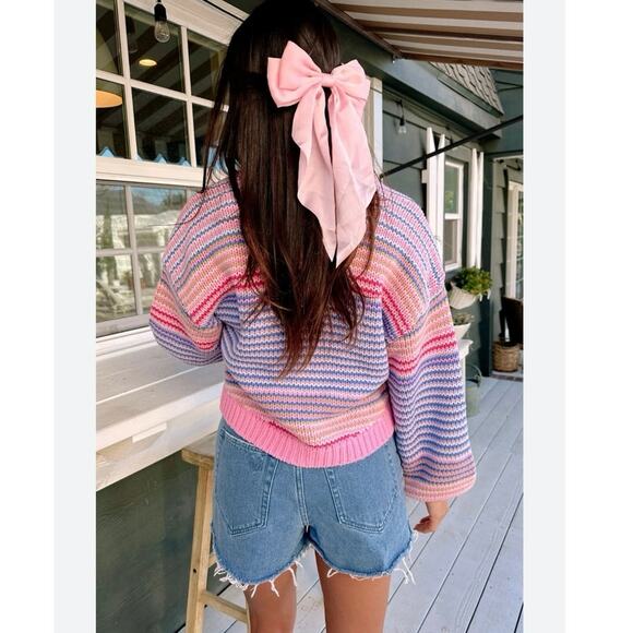 NWOT Show Me Your Mumu Good Karma Cardi Pink Multi Stripe Knit Sweater XS - Picture 2 of 9
